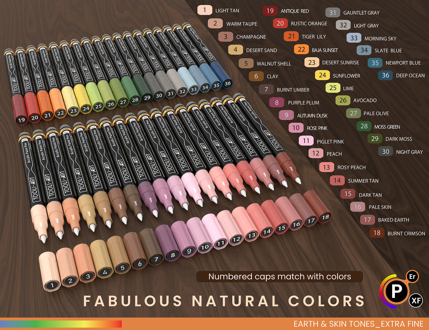 36 Acrylic Paint Pens Skin and Earth Tones (Pro Color Series Marker Set) (0.7mm EXTRA FINE)