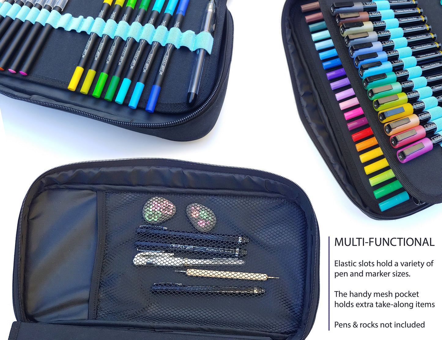 TOOLI-ART Marker & Pen Carrying Case -120 Slots, Black Canvas, Trolley Sleeve