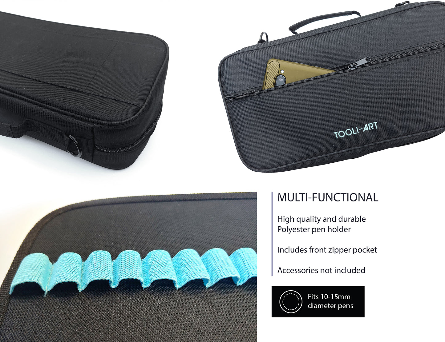 TOOLI-ART Marker & Pen Carrying Case -120 Slots, Black Canvas, Trolley Sleeve