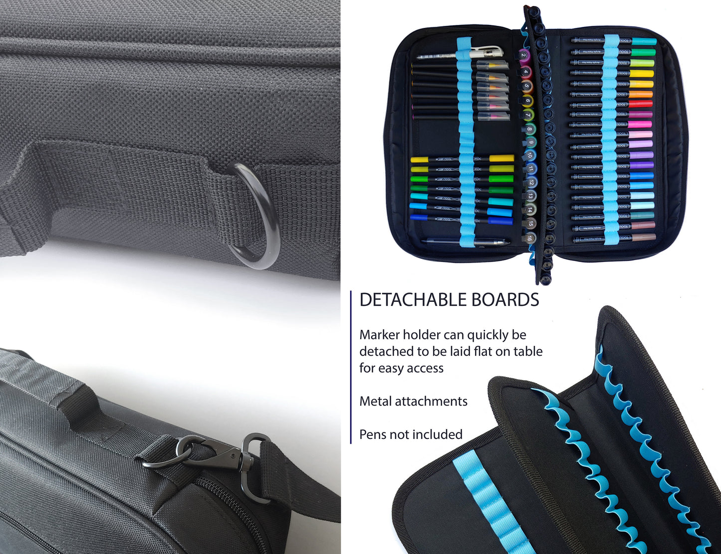 TOOLI-ART Marker & Pen Carrying Case -120 Slots, Black Canvas, Trolley Sleeve