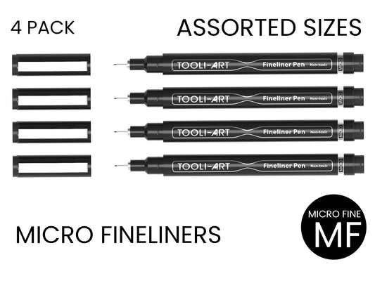 TOOLI-ART Micro-Line Pens 4 PACK Black, Fineliner, Multiliner, Archival Ink, Artist Illustration, Architecture, Technical Drawing