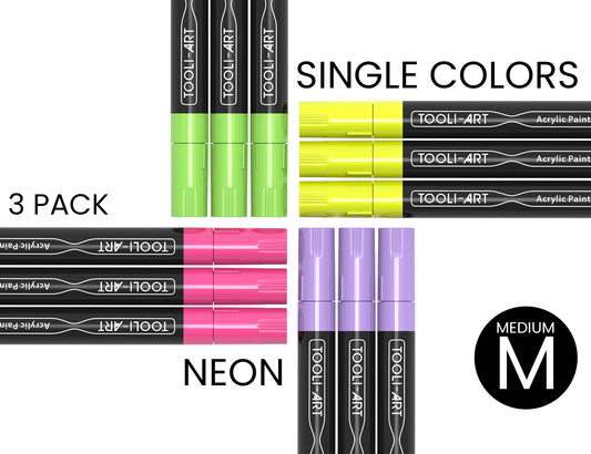 NEON Acrylic Paint Pens 3.0mm MEDIUM Tip: 3-Pack, Your Choice of Any 1 Color