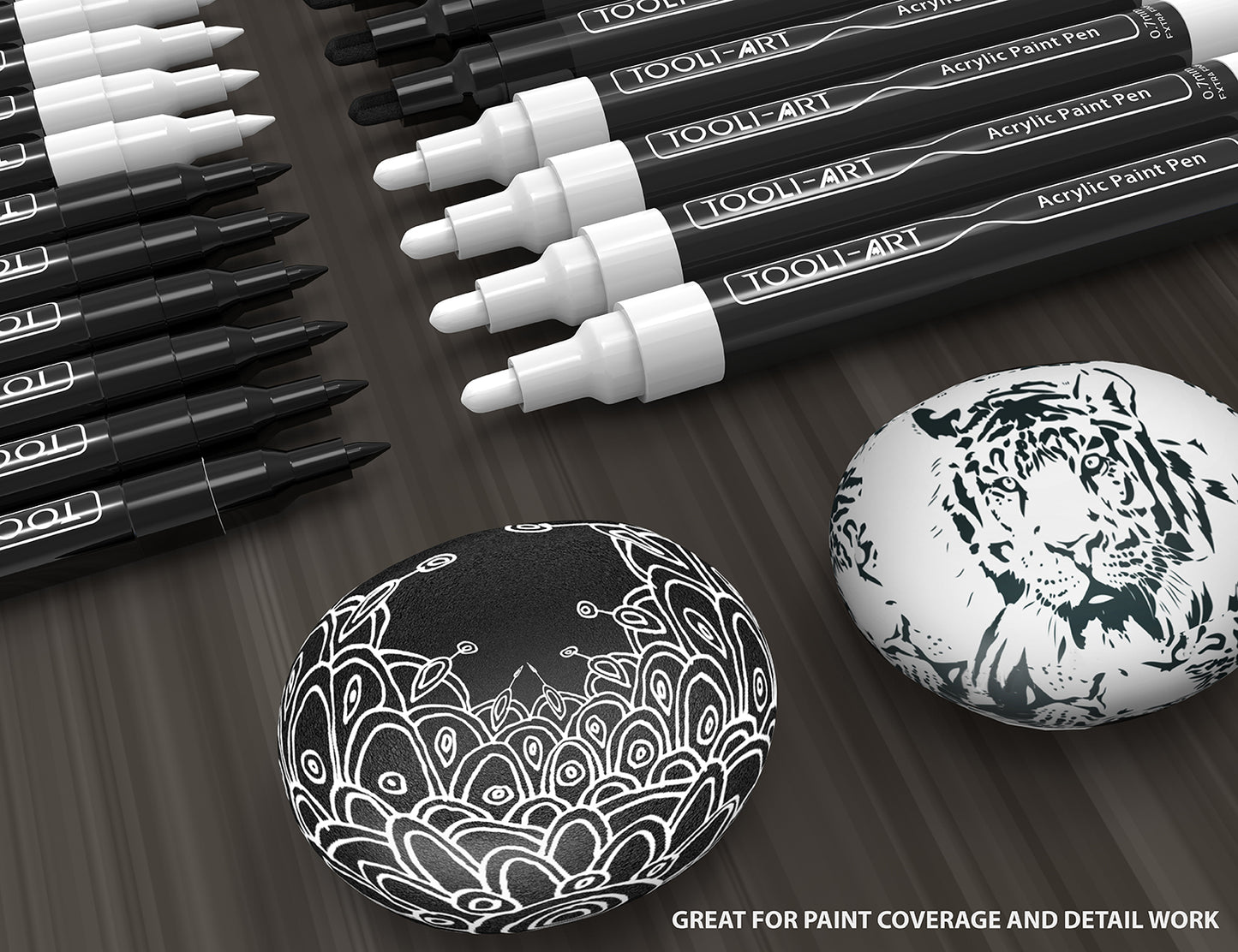 TOOLI-ART Black and White Acrylic Paint Pens 21 Markers Set (0.7mm + 3.0mm)