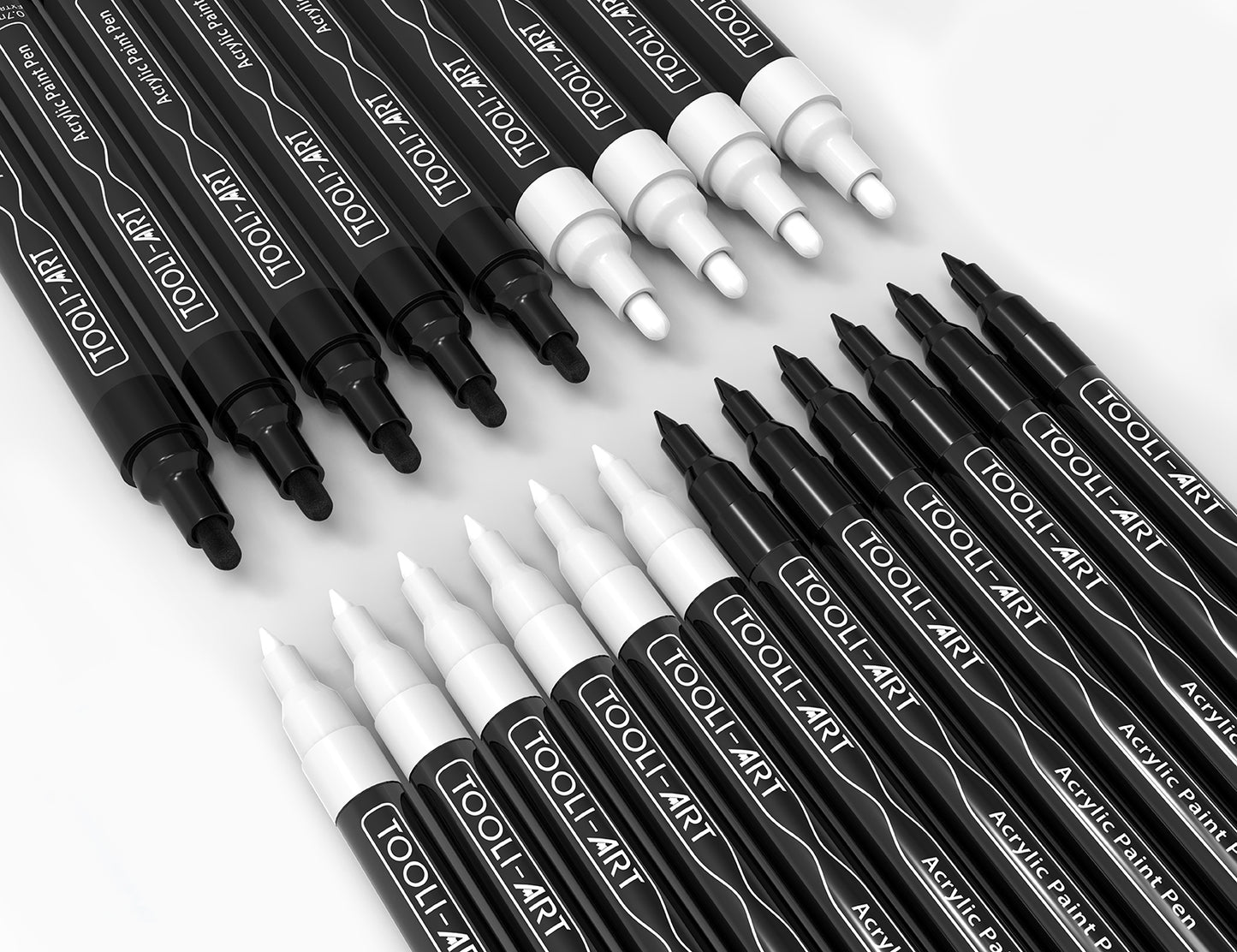 TOOLI-ART Black and White Acrylic Paint Pens 21 Markers Set (0.7mm + 3.0mm)