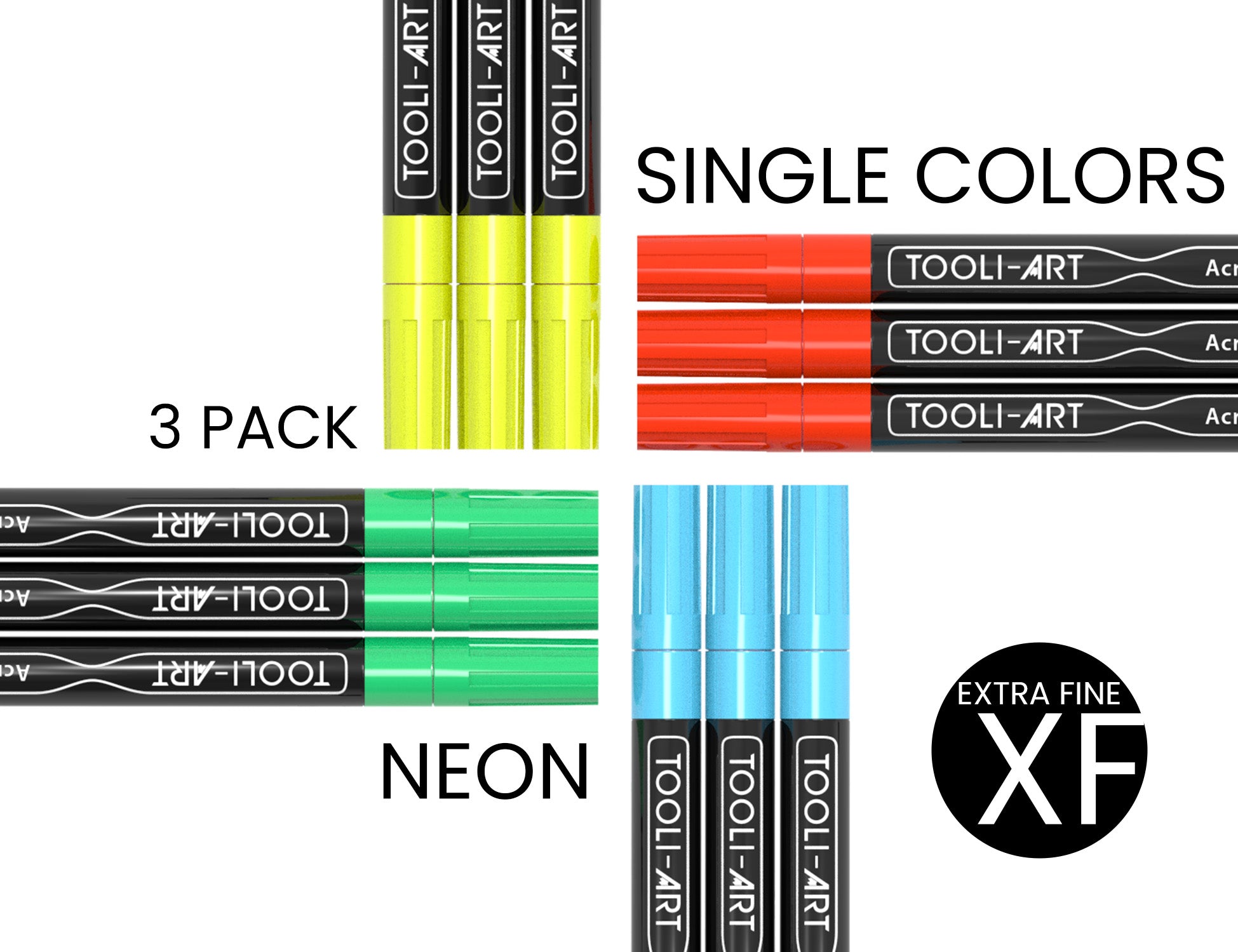 NEON Acrylic Paint Pens 0.7mm EXTRAFINE Tip 3Pack, Your Choice of A