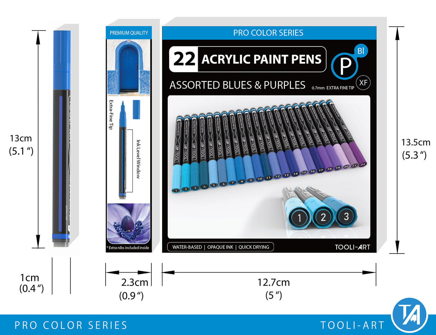 Acrylic Paint Pens 22 Assorted Blue And Purple Pro Color Series Specialty Markers Set (0.7mm EXTRA FINE)