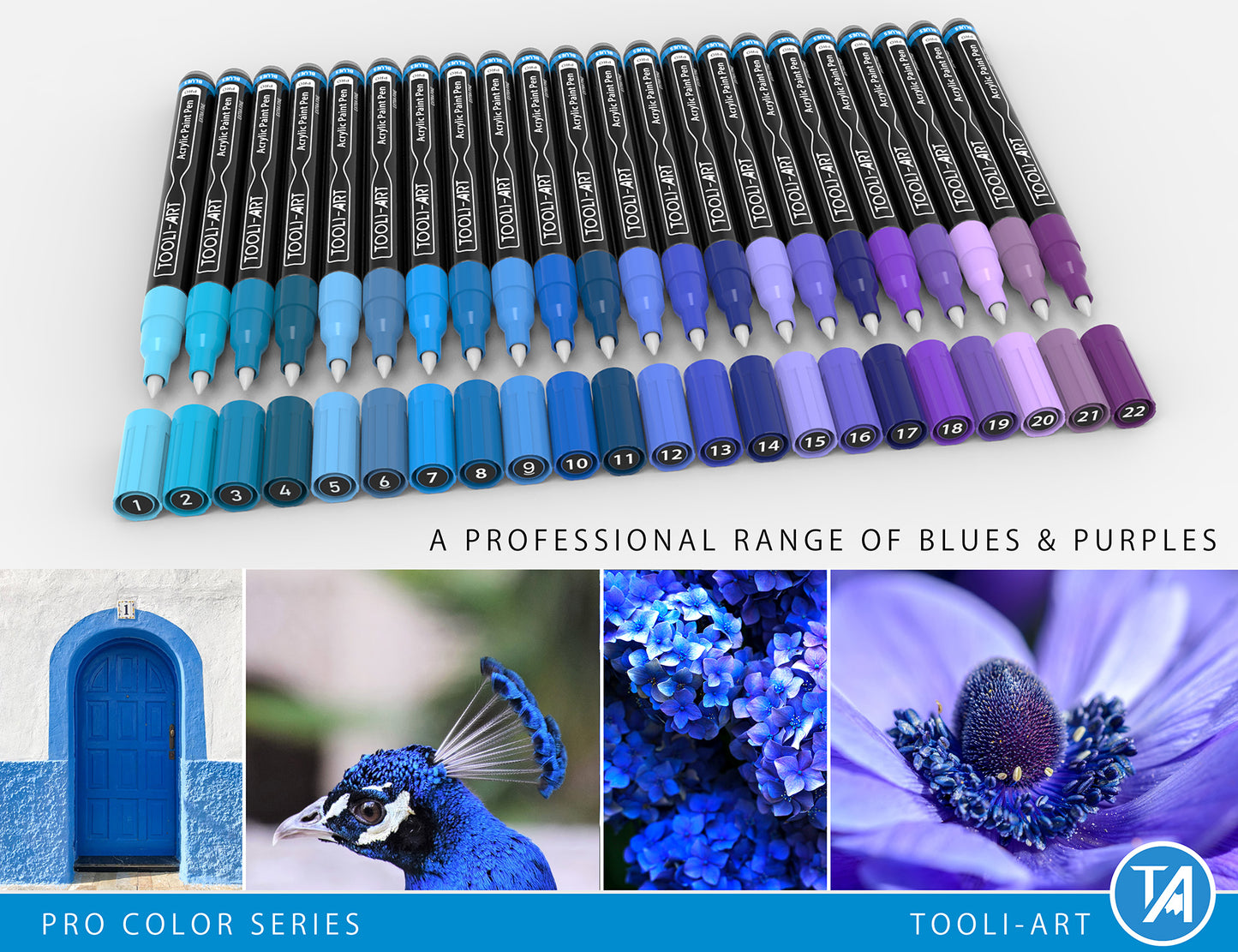 Acrylic Paint Pens 22 Assorted Blue And Purple Pro Color Series Specialty Markers Set (0.7mm EXTRA FINE)