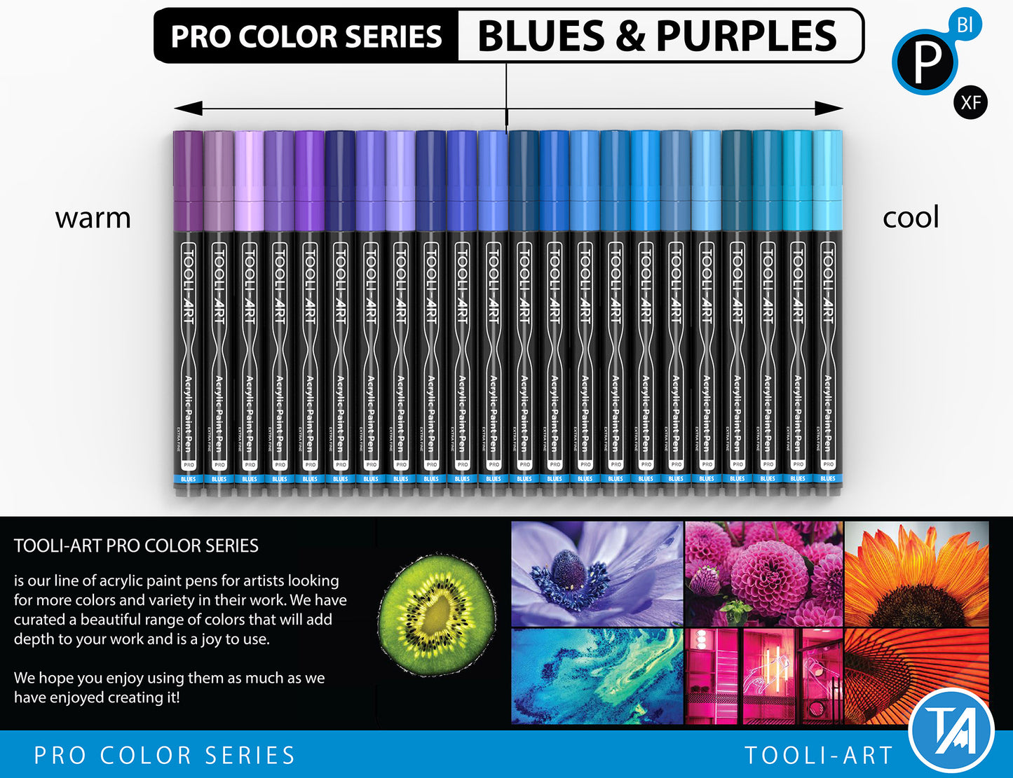 Acrylic Paint Pens 22 Assorted Blue And Purple Pro Color Series Specialty Markers Set (0.7mm EXTRA FINE)