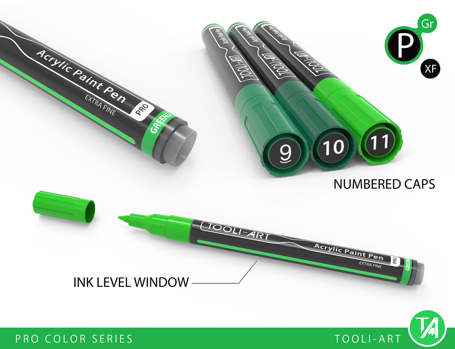 Acrylic Paint Pens 22 Assorted Green Pro Color Series Specialty Markers Set (0.7mm EXTRA FINE)