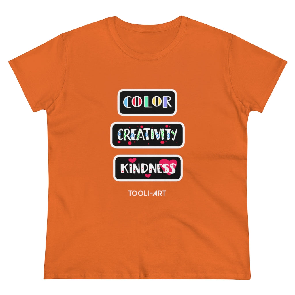TOOLI-ART Women's Midweight Cotton Tee - COLOR CREATIVITY KINDNESS