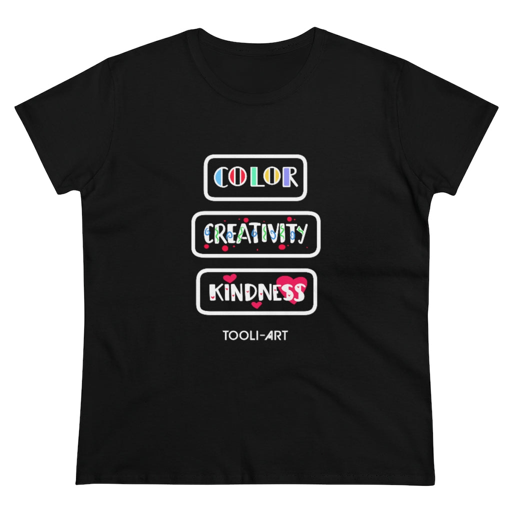TOOLI-ART Women's Midweight Cotton Tee - COLOR CREATIVITY KINDNESS