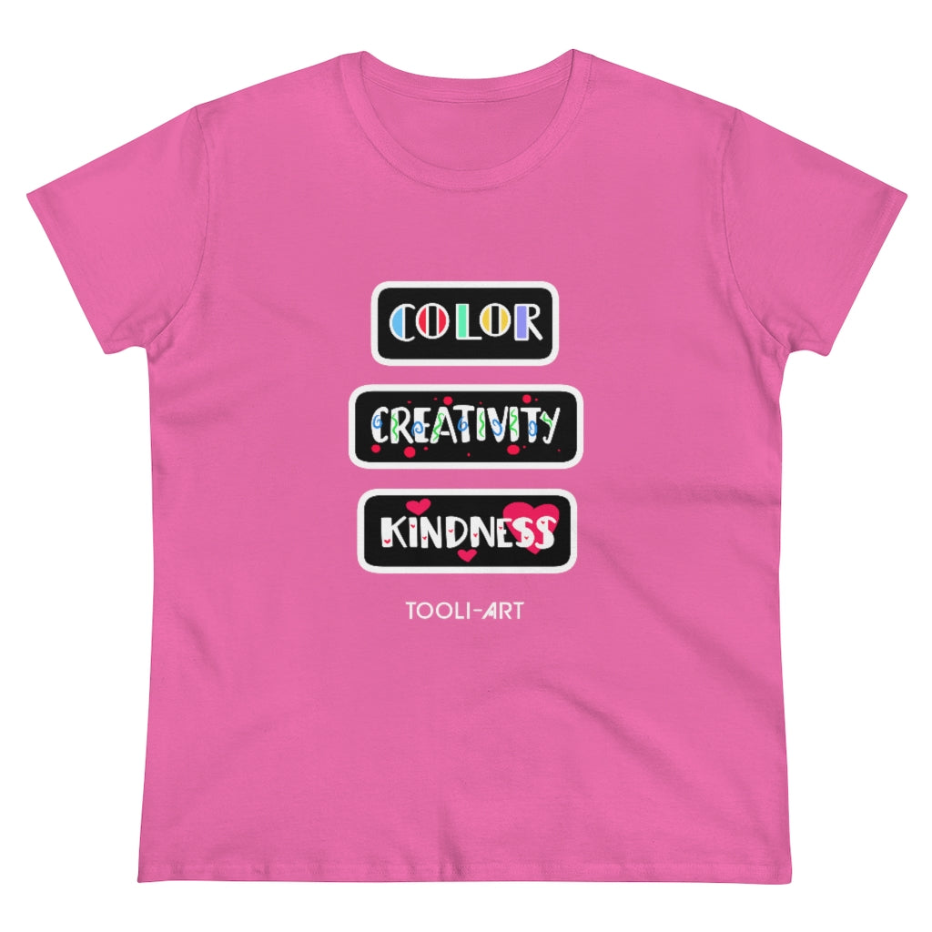 TOOLI-ART Women's Midweight Cotton Tee - COLOR CREATIVITY KINDNESS