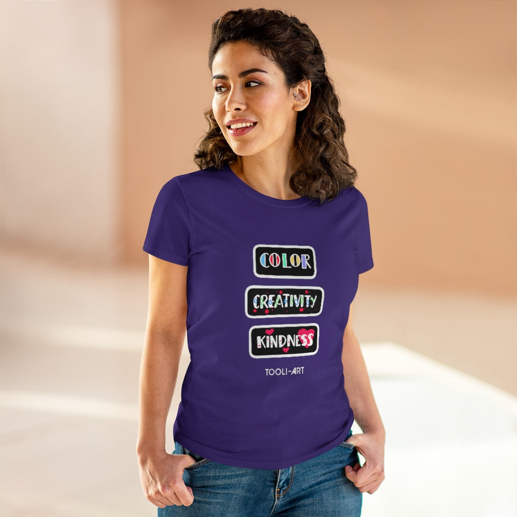 TOOLI-ART Women's Midweight Cotton Tee - COLOR CREATIVITY KINDNESS