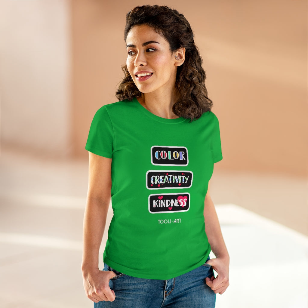 TOOLI-ART Women's Midweight Cotton Tee - COLOR CREATIVITY KINDNESS