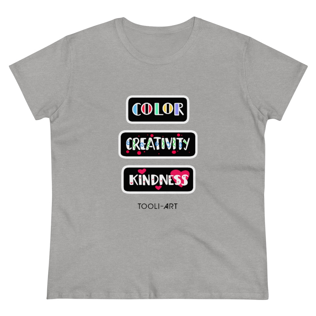 TOOLI-ART Women's Midweight Cotton Tee - COLOR CREATIVITY KINDNESS