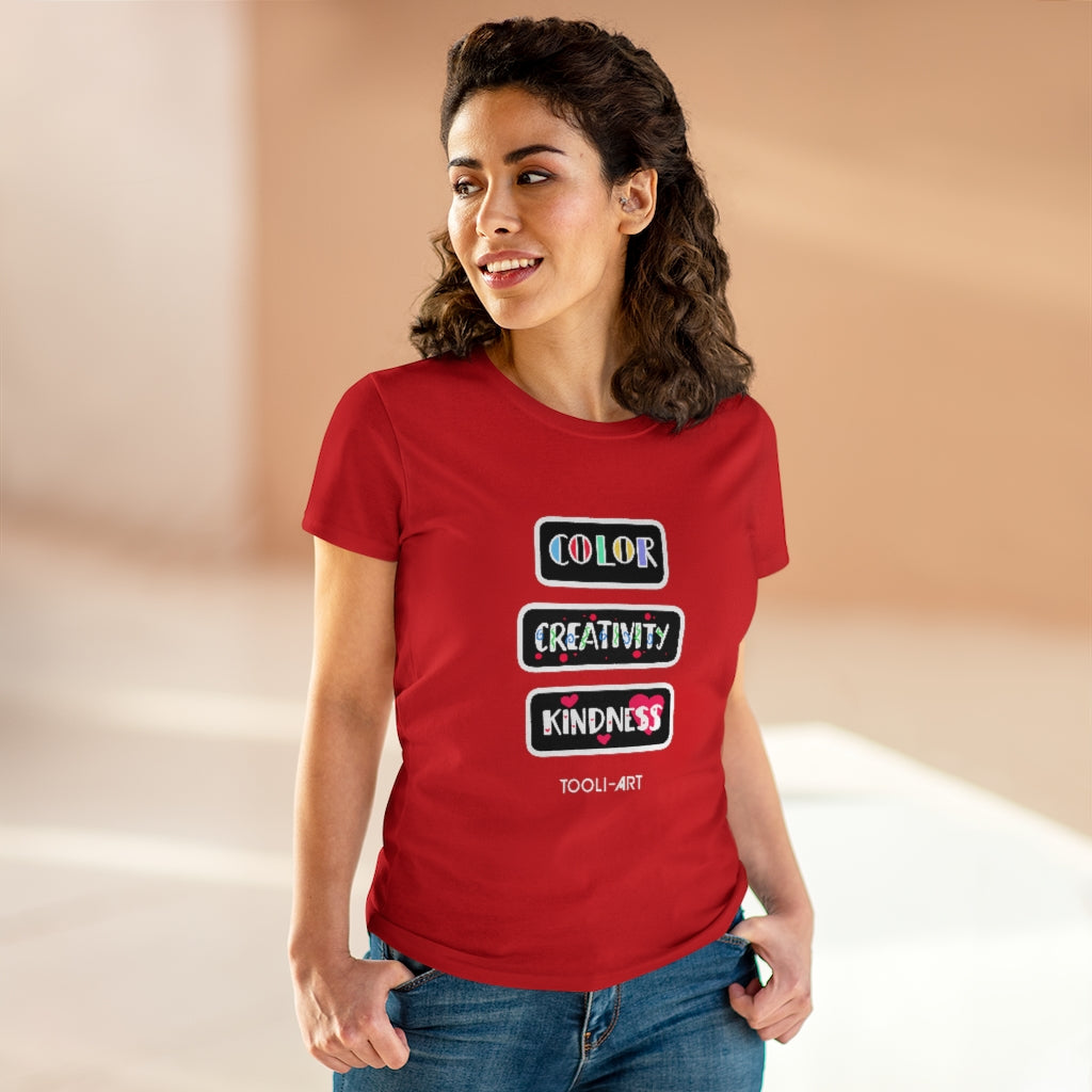 TOOLI-ART Women's Midweight Cotton Tee - COLOR CREATIVITY KINDNESS