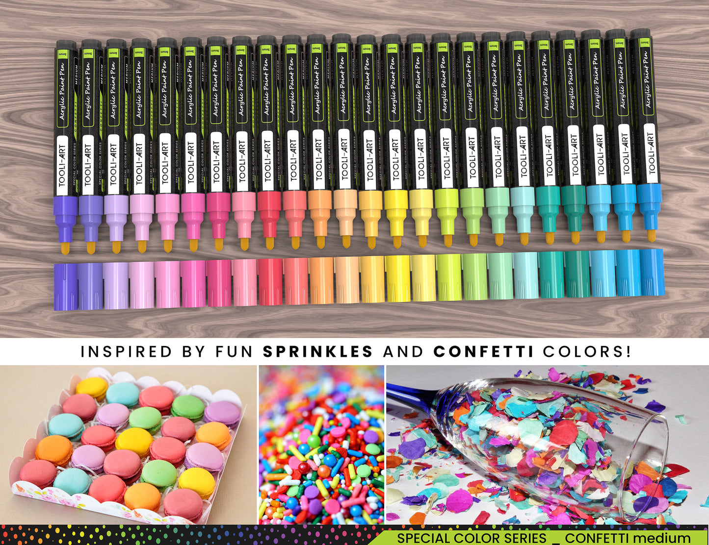 24 Confetti Colors Acrylic Paint Pens Markers Set 3mm Medium Tip