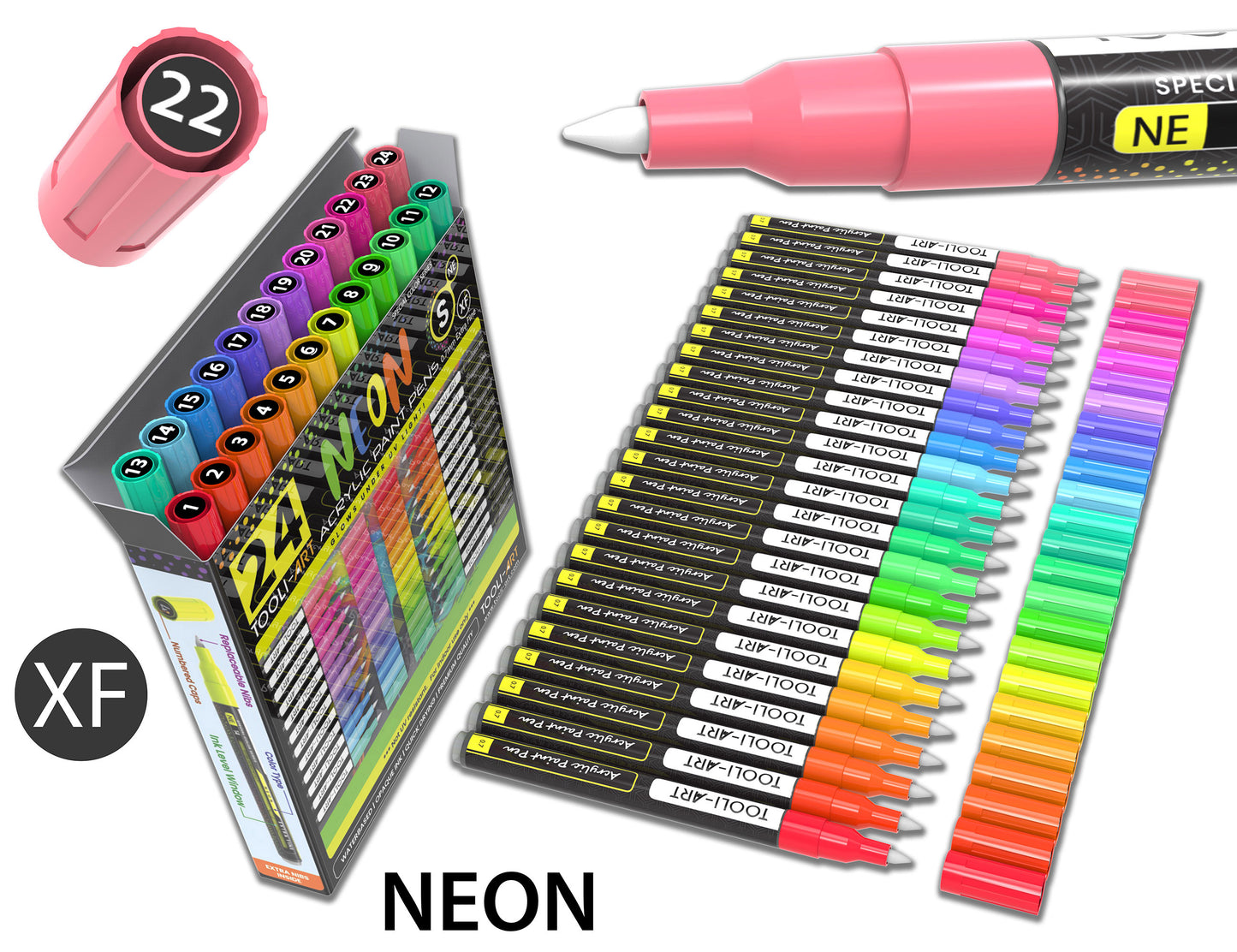 24 Neon Fluorescent Acrylic Paint Pens Markers Set 0.7mm (EXTRA FINE)