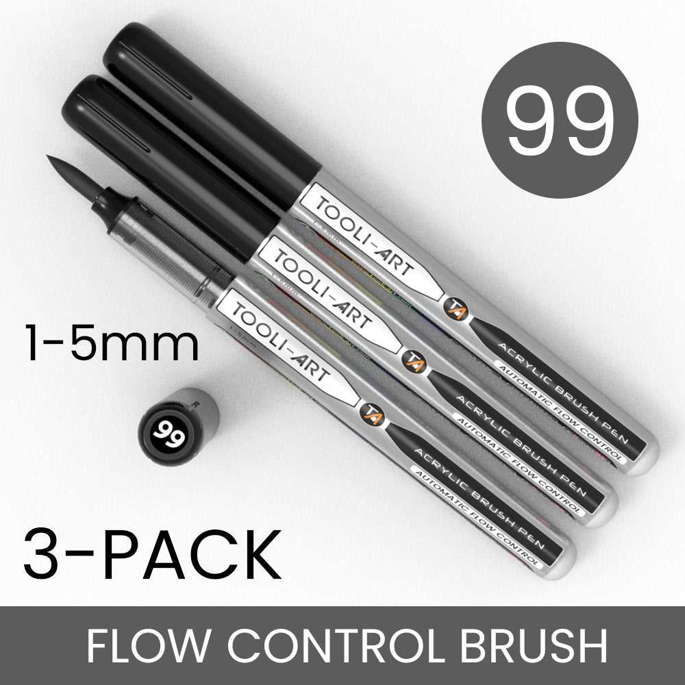 Flow Control Acrylic Brush Pens 1-5mm Flexible Tip: 3-Pack, Your Choice of Any 1 Color