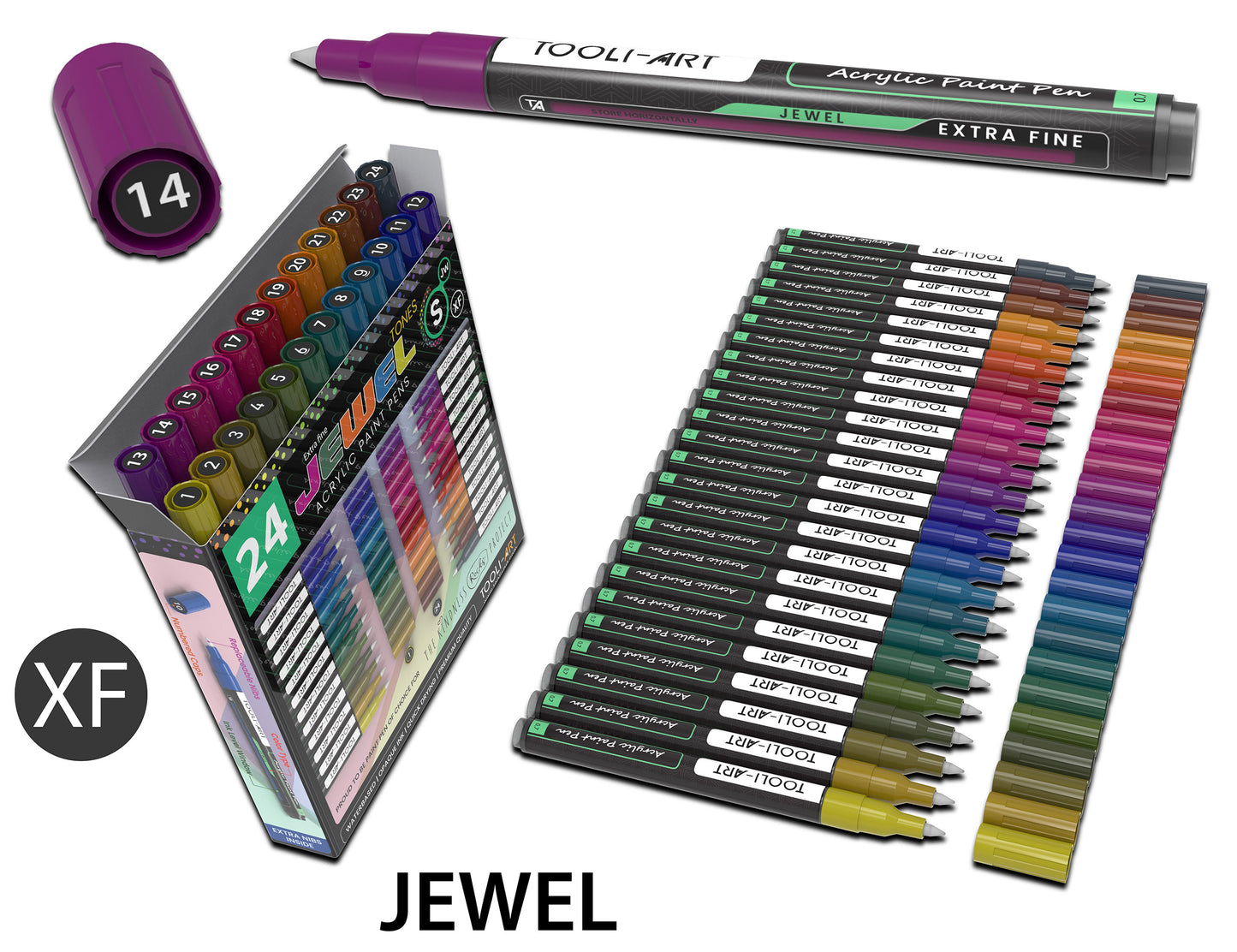 24 Jewel Dark Tones Acrylic Paint Pens Special Color Series Markers Set (0.7mm EXTRA FINE)