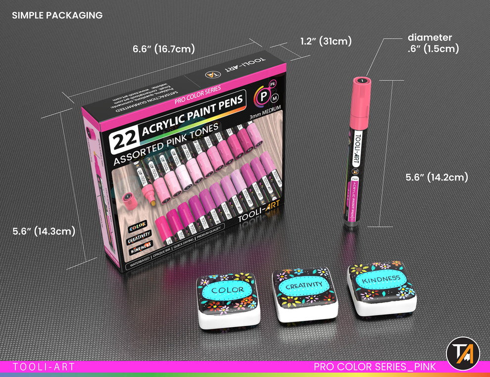 22 Acrylic Paint Pens (PINKS) Pro Color Series Set (3mm MEDIUM) – TOOLI-ART