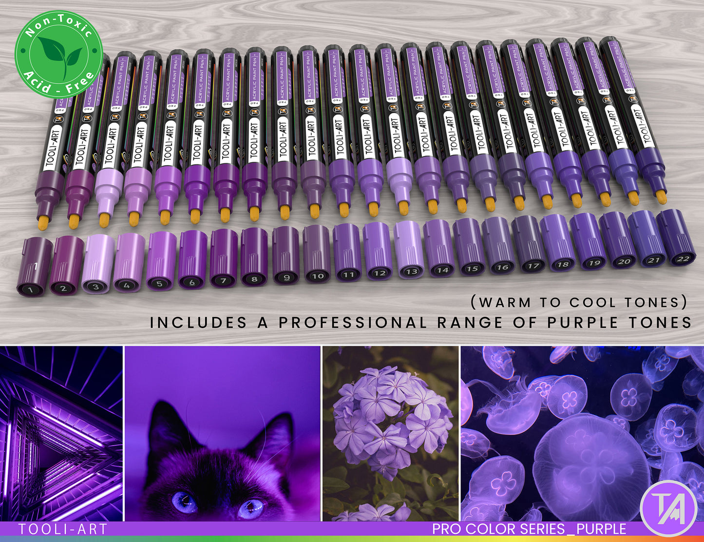 22 Acrylic Paint Pens (PURPLES) Pro Color Series Set (3mm MEDIUM)