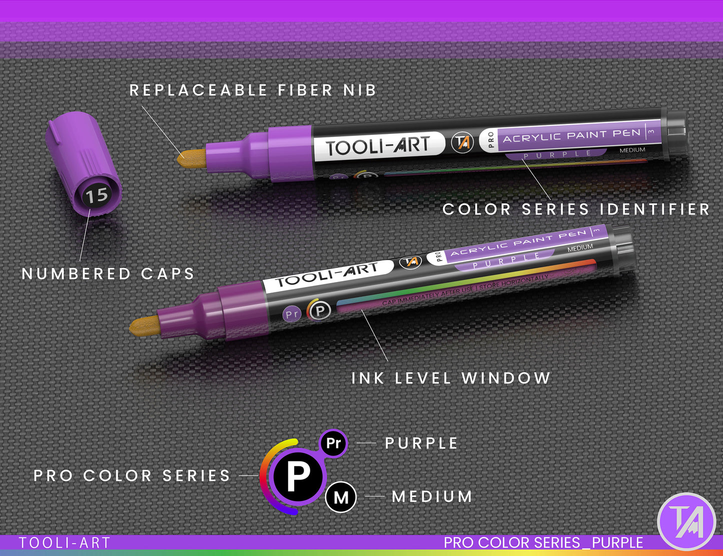 22 Acrylic Paint Pens (PURPLES) Pro Color Series Set (3mm MEDIUM)