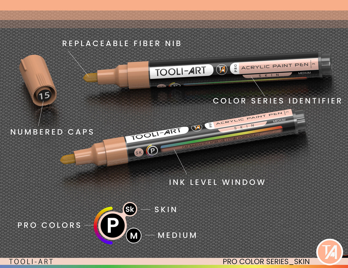 22 Acrylic Paint Pens (SKIN FLESH) Pro Color Series Set (3mm MEDIUM ...