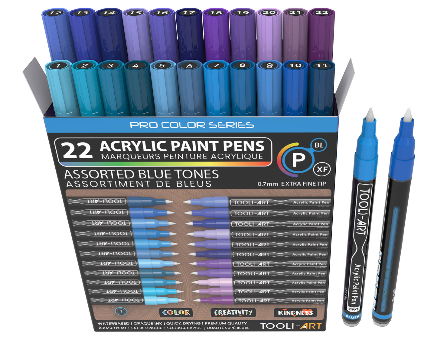 Acrylic Paint Pens 22 Assorted Blue And Purple Pro Color Series Specialty Markers Set (0.7mm EXTRA FINE)