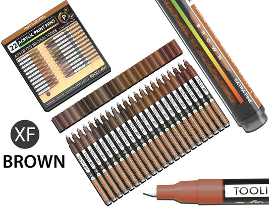 Acrylic Paint Pens 22 Assorted Brown Tones Pro Markers Set 0.7mm Extra Fine