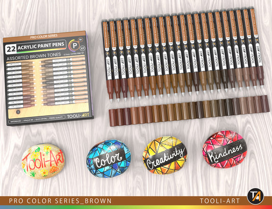 Acrylic Paint Pens 22 Assorted Brown Tones Pro Color Series Markers Set 0.7mm Extra Fine