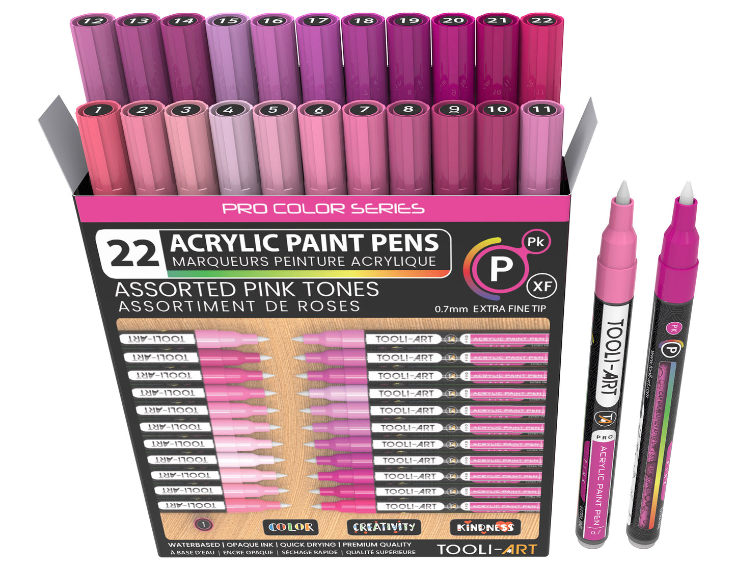 Acrylic Paint Pens 22 Assorted Pink Pro Series Markers Set (0.7mm EXTRA FINE)