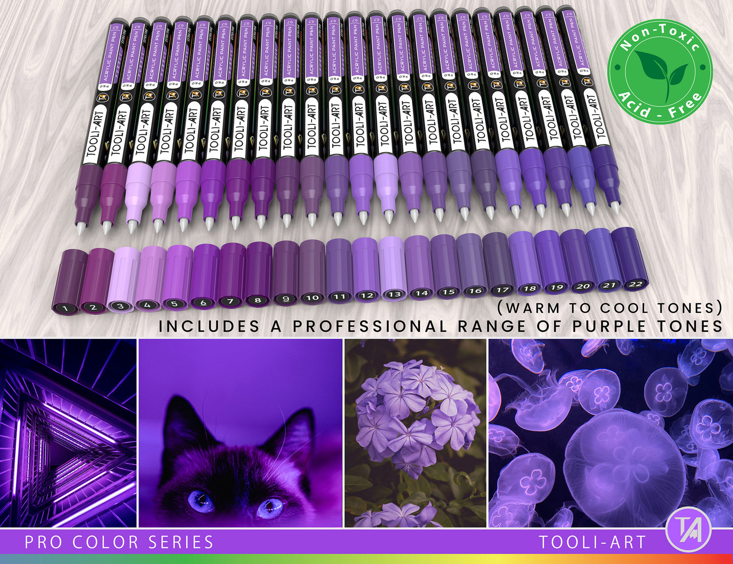 Acrylic Paint Pens 22 Assorted Purple Tones Pro Color Series Markers Set 0.7mm Extra Fine