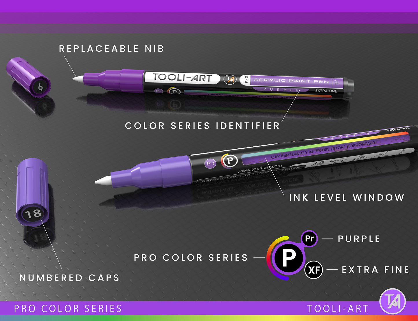 Acrylic Paint Pens 22 Assorted Purple Tones Pro Markers Set 0.7mm Extra Fine