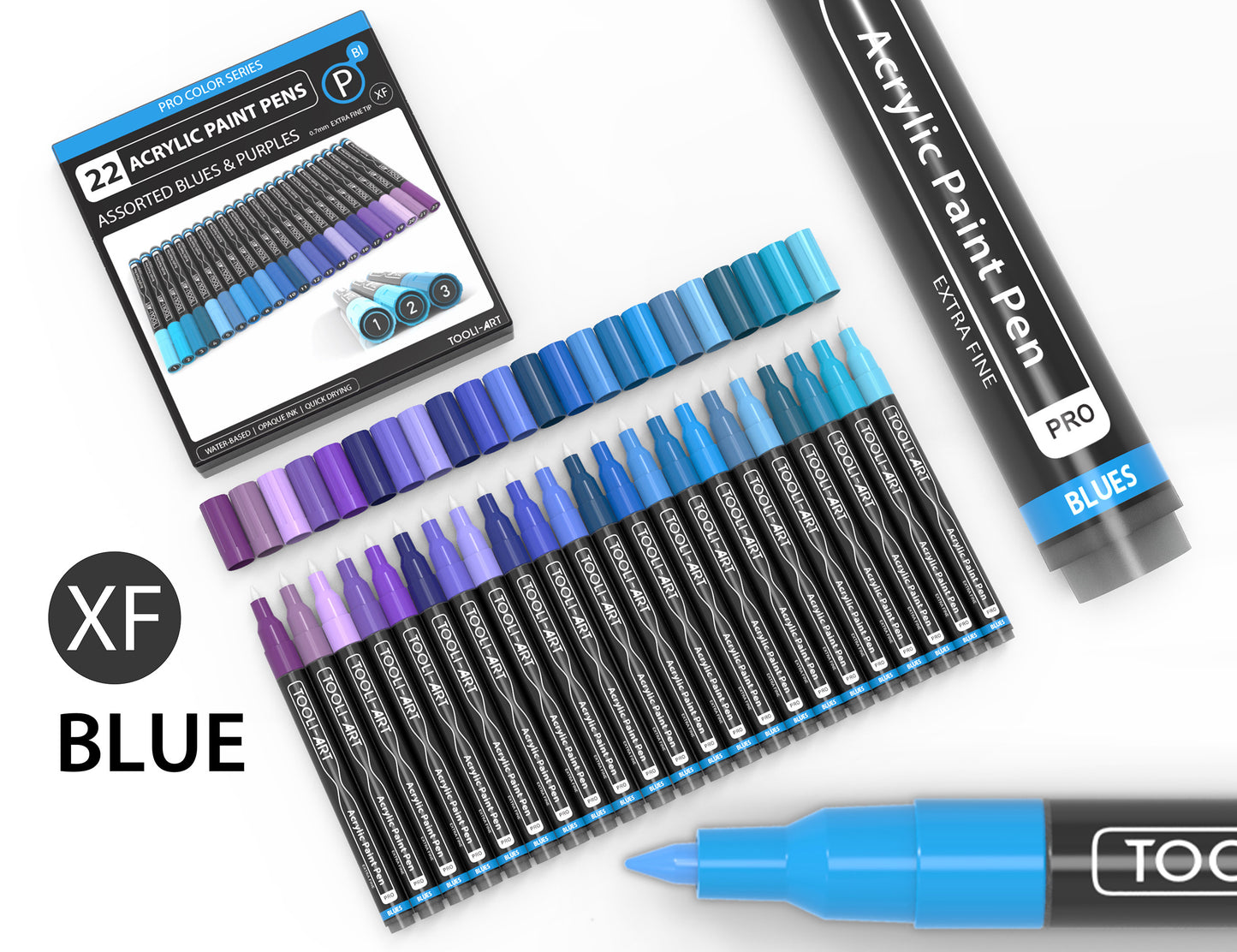 Acrylic Paint Pens 22 Assorted Blue And Purple Pro Color Series Specialty Markers Set (0.7mm EXTRA FINE)