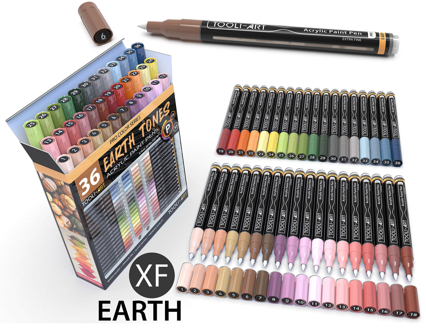 36 Acrylic Paint Pens Skin and Earth Tones (Pro Color Series Marker Set) (0.7mm EXTRA FINE)