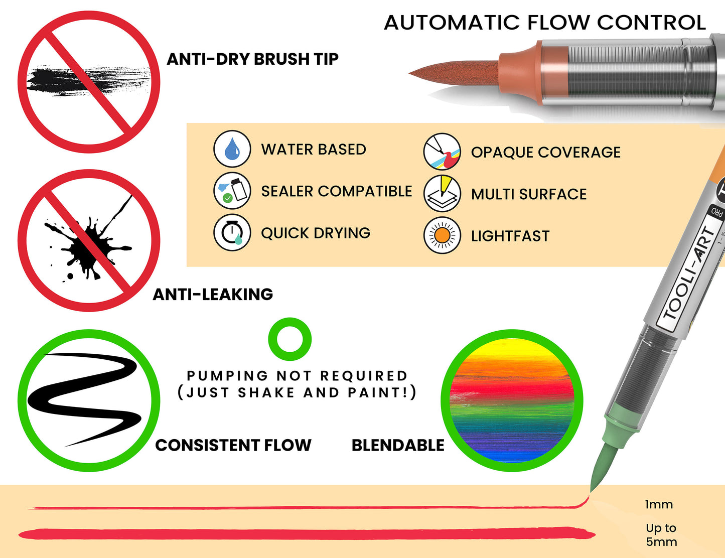 36 Earth Tones Flexible Brush Tip Acrylic Paint Pens with AUTOMATIC FLOW CONTROL technology 1-5mm