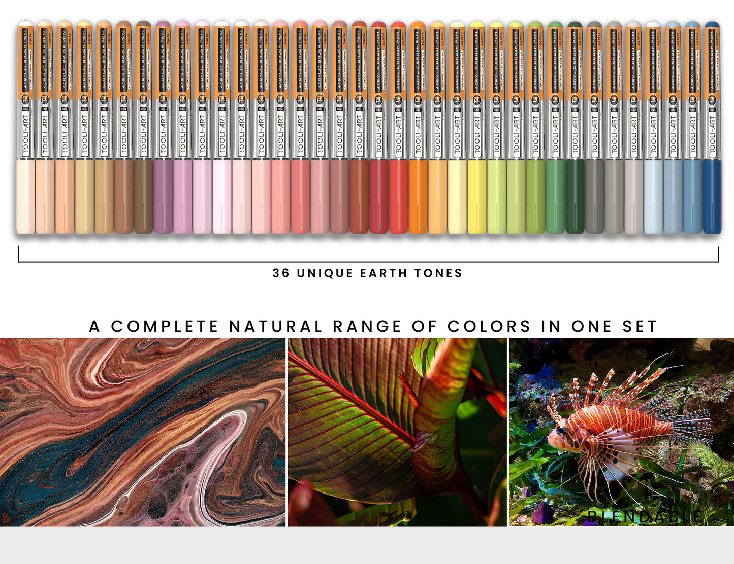 36 Earth Tones Flexible Brush Tip Acrylic Paint Pens with AUTOMATIC FLOW CONTROL technology 1-5mm