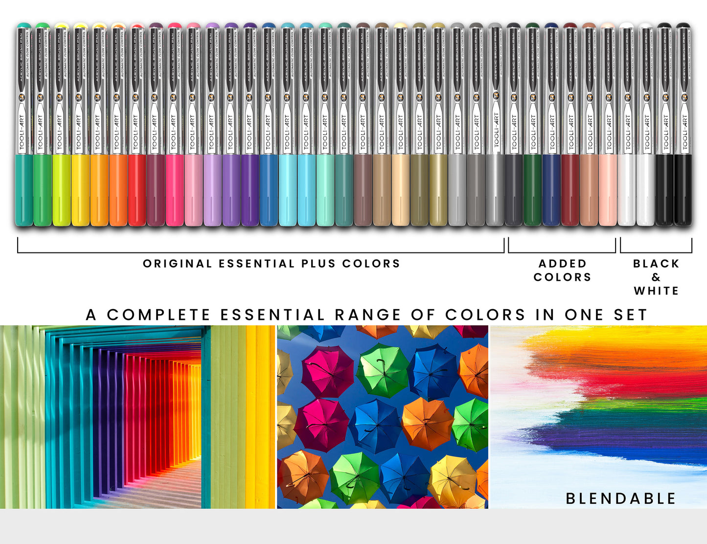 36 Essential Colors Flexible Brush Tip Acrylic Paint Pens with AUTOMATIC FLOW CONTROL technology 1-5mm