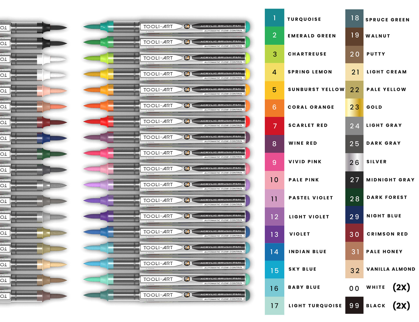 36 Essential Colors Flexible Brush Tip Acrylic Paint Pens with AUTOMATIC FLOW CONTROL technology 1-5mm