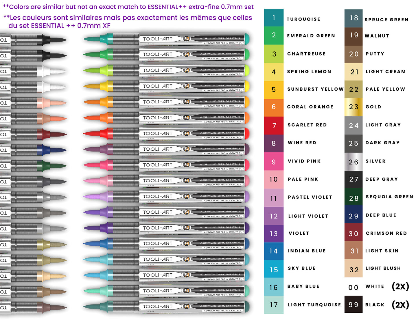 36 Essential Colors Flexible Brush Tip Acrylic Paint Pens with AUTOMATIC FLOW CONTROL technology 1-5mm