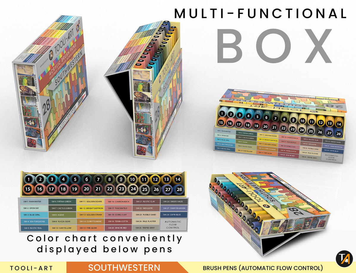 28 Southwestern Colors Flexible Brush Tip Acrylic Paint Pens Automatic Flow Control 1-5mm