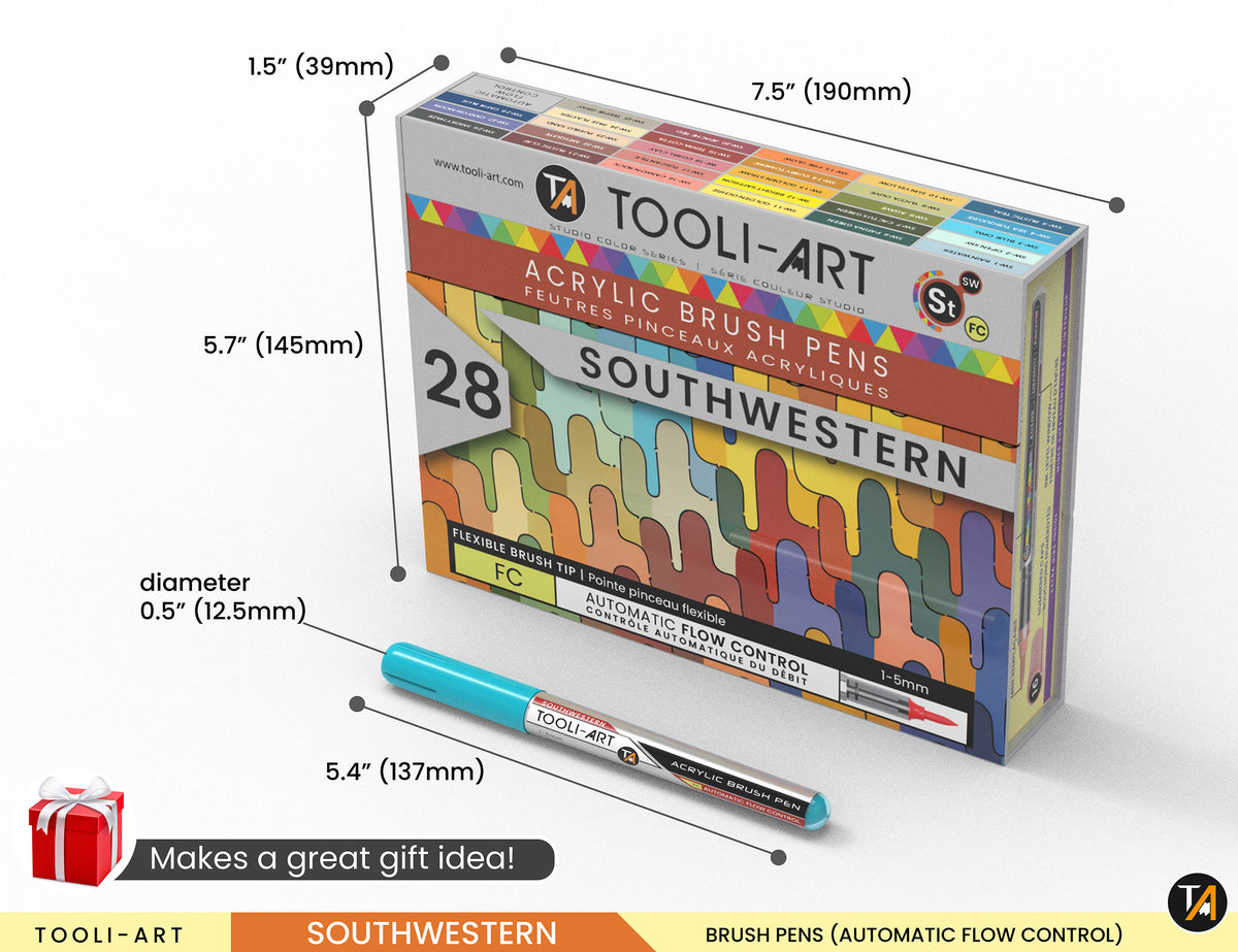 28 Southwestern Colors Flexible Brush Tip Acrylic Paint Pens Automatic Flow Control 1-5mm