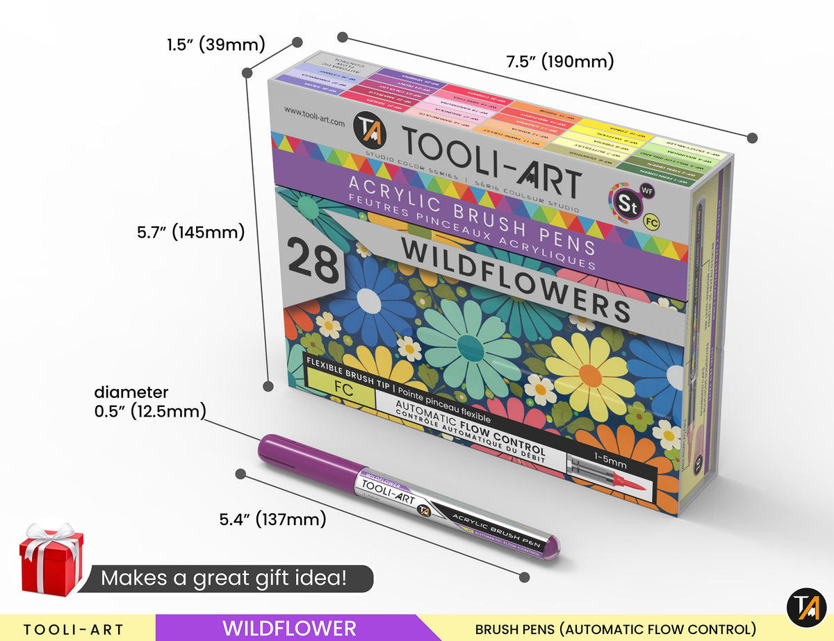 28 Wildflower Colors Flexible Brush Tip Acrylic Paint Pens Automatic Flow Control 1-5mm