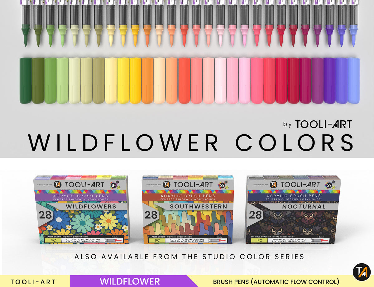 28 Wildflower Colors Flexible Brush Tip Acrylic Paint Pens Automatic Flow Control 1-5mm