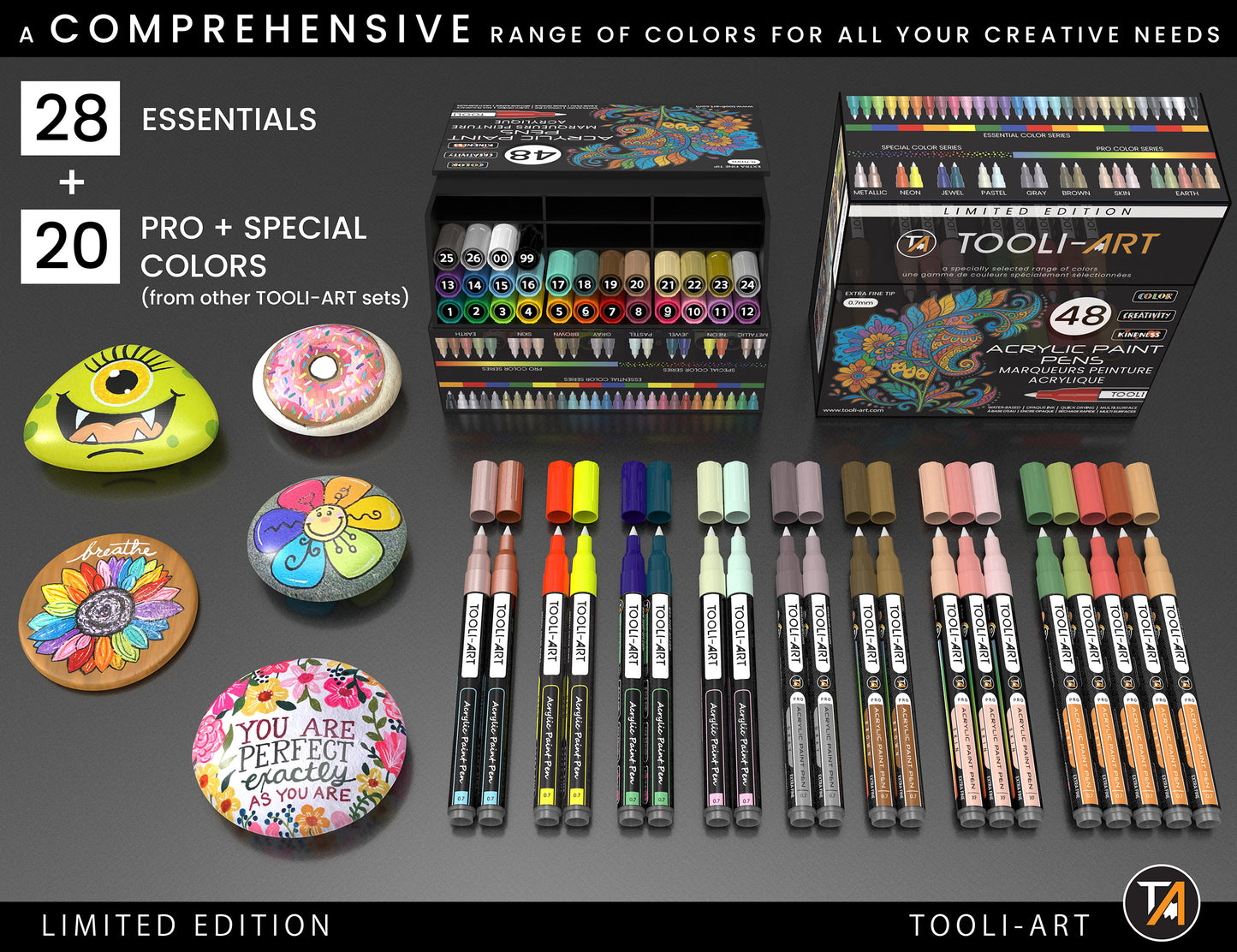 TOOLI-ART Acrylic Paint Pens 48 Markers Set Assorted Colors Limited Edition 0.7mm Extra Fine Tip