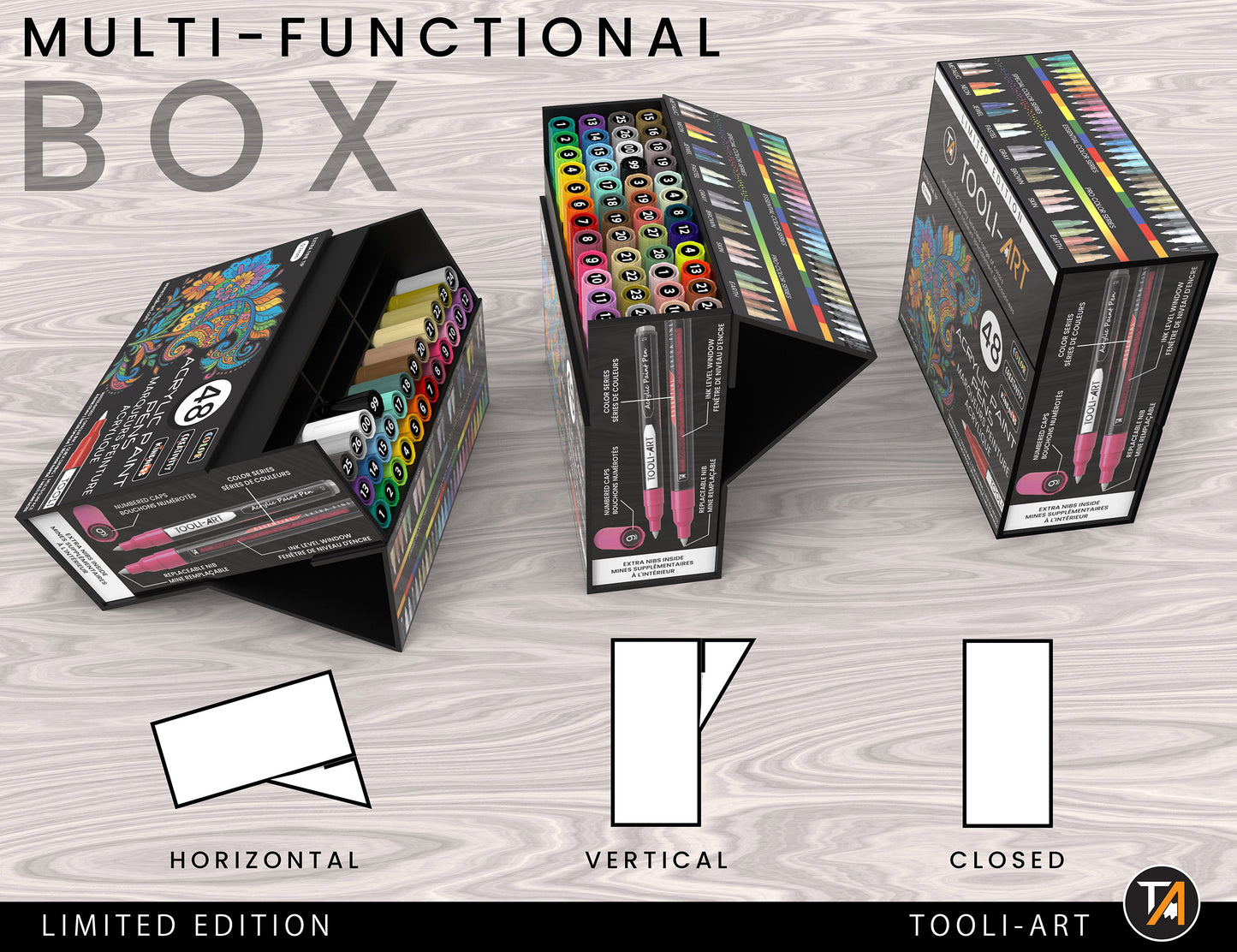TOOLI-ART Acrylic Paint Pens 48 Markers Set Assorted Colors Limited Edition 0.7mm Extra Fine Tip