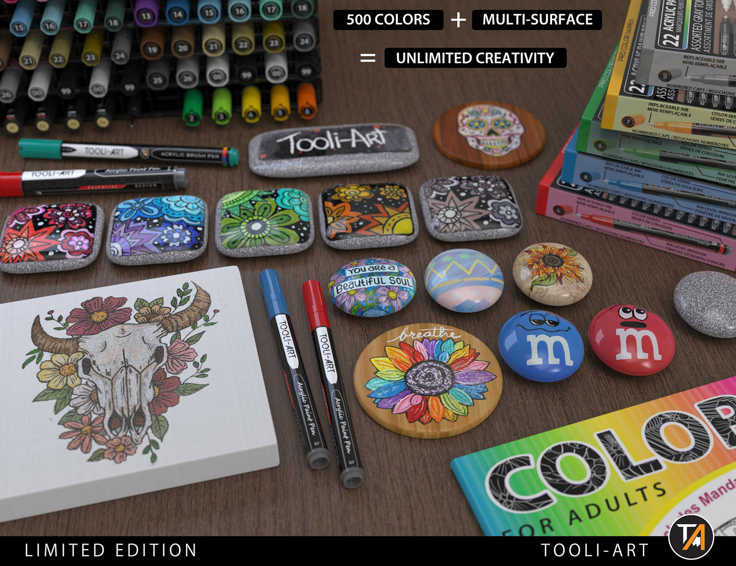 TOOLI-ART Acrylic Paint Pens 48 Markers Set Assorted Colors Limited Edition 0.7mm Extra Fine Tip