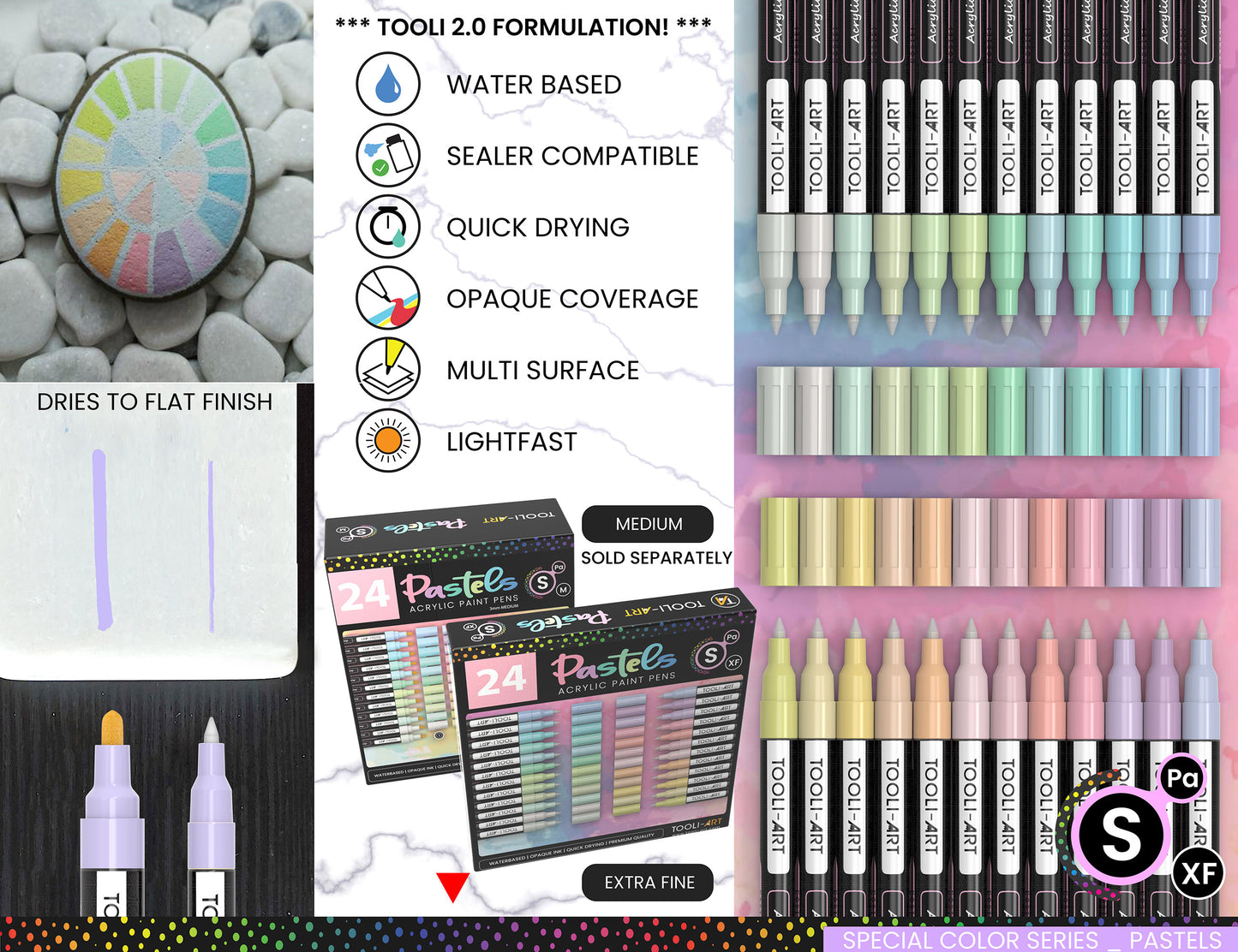 24 Pastel Acrylic Paint Pens Special Color Series Markers Set (0.7mm EXTRA FINE)