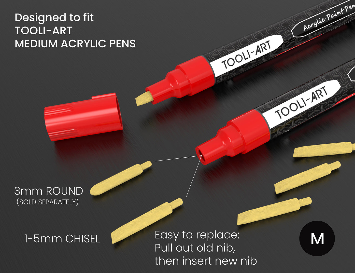 10 Replacement CHISEL Nibs For Tooli-Art MEDIUM Paint Pens - 3.0MM